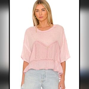 Free People - Fall In Love T-Shirt - Pink - Size Small
